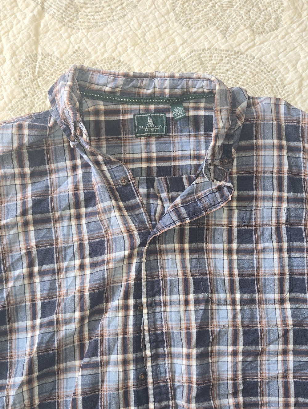 G.H. Bass & Co. Men’s Navy and Light Blue Plaid Button-Down Shirt